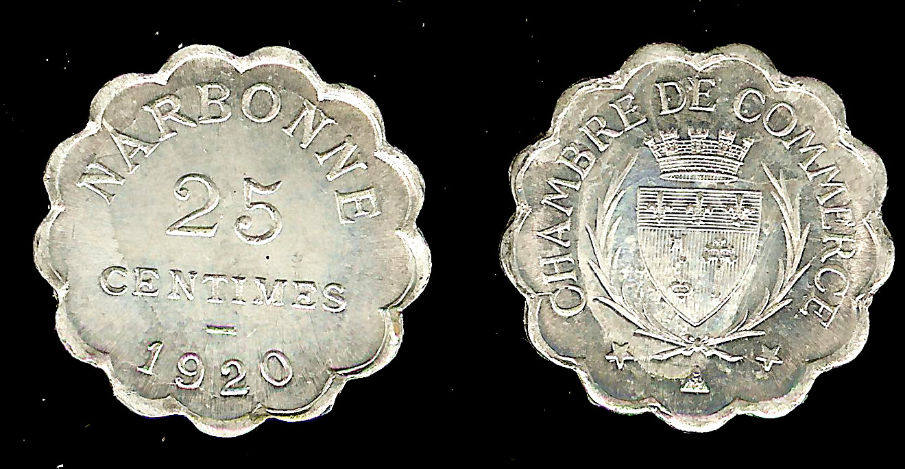 Chambre de commerce Narbonne - Aude (11) 25 centimes 1920 FDC-